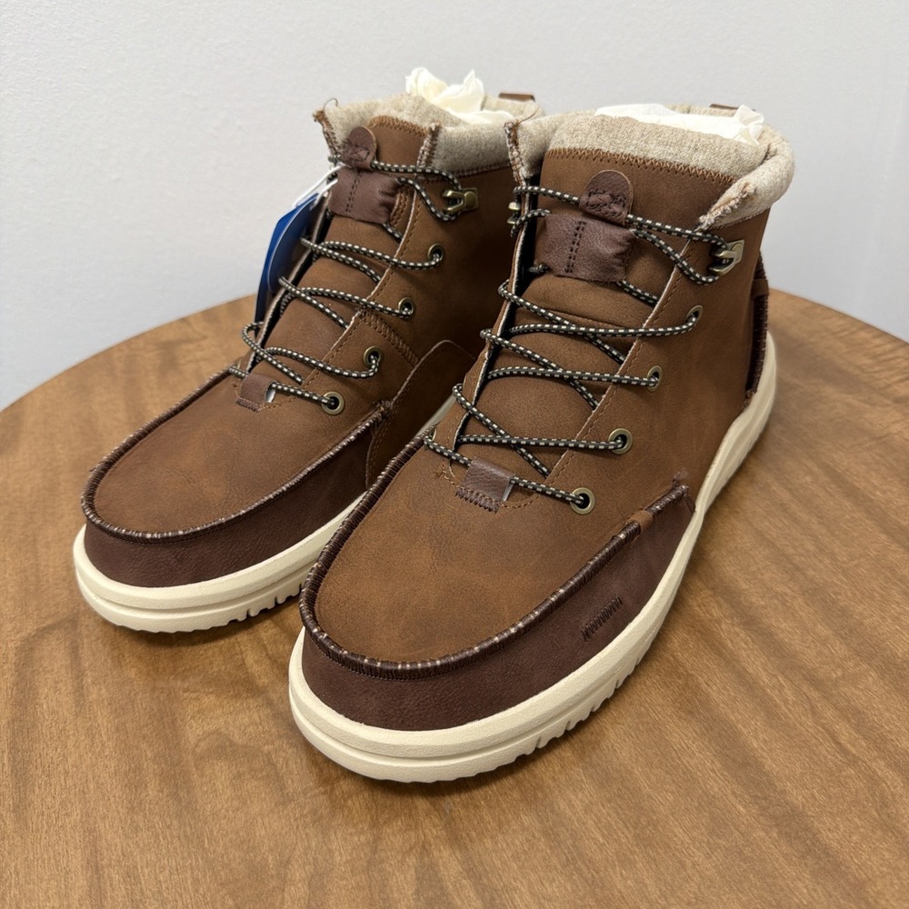 Hey Dude Men's Bradley Classic Tumbled Cognac Brown Size 11‎ lightweight wool